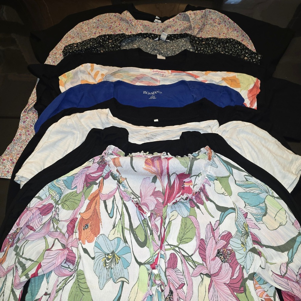 Lot of 10 Womens Large Tops Old Navy Sonoma Roamans Spense Floral Basic Tee Mix